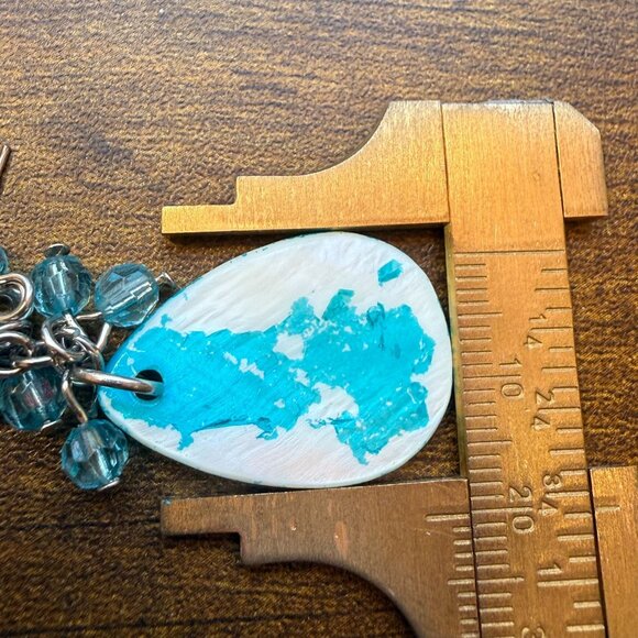 Turquoise & White Shell Dangle Earrings With Blue Beaded Accents Lightweight & C - Picture 8 of 8